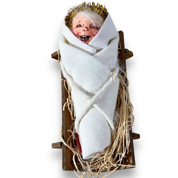 Annalee Figurine Vintage Nativity Baby Jesus 4” Wooden Manger - Picture 3 of 6